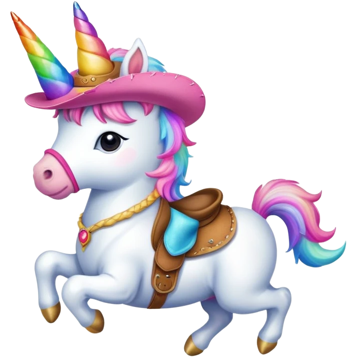 Puppy wearing cowboy hat riding unicorn emoji