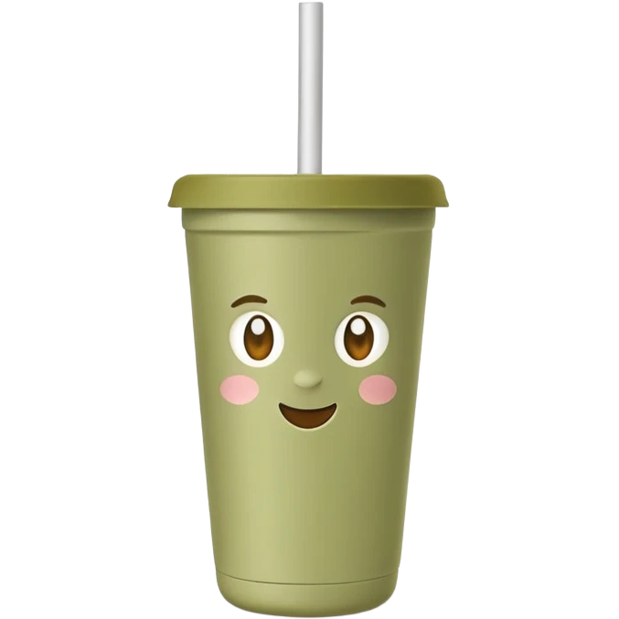 a pale olive travel mug with a straw in it emoji