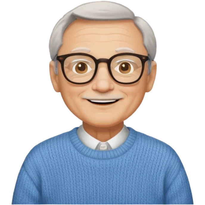 emoji of a gentleman in his 70s, wearing glasses and a sweater, smiling emoji