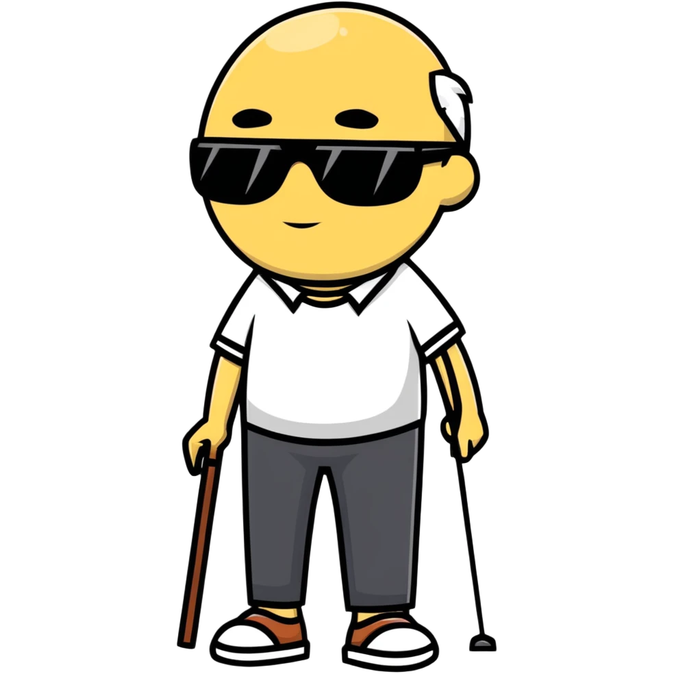 blind man with sunglasses and a walking stick emoji