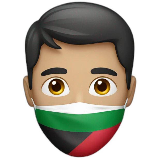 A man wearing a mask with the Palestinian flag emoji