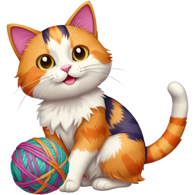 A playful cat leaning over the basket edge, reaching for a yarn ball. emoji