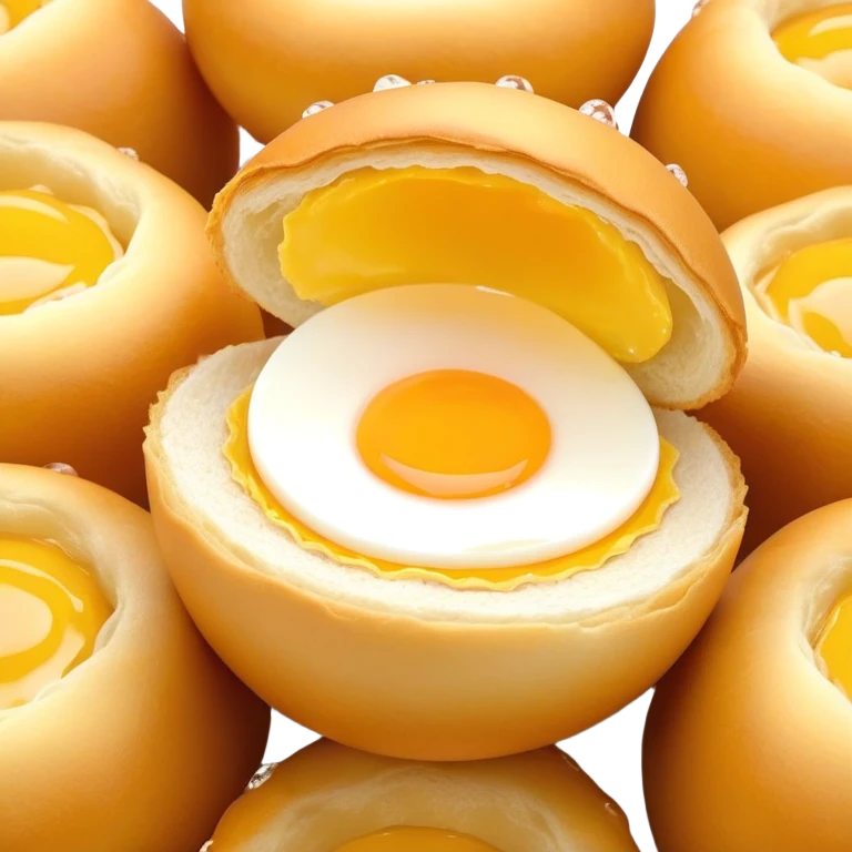 3D rendered Hong Kong egg puffs (鸡蛋仔) torn open showing fluffy interior, authentic bubble pattern, hyper-realistic texture contrast between crispy exterior and soft inside, glossy bubbles emoji
