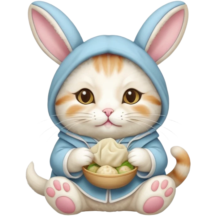 Кот в костюме зайца есть пельмени emoji