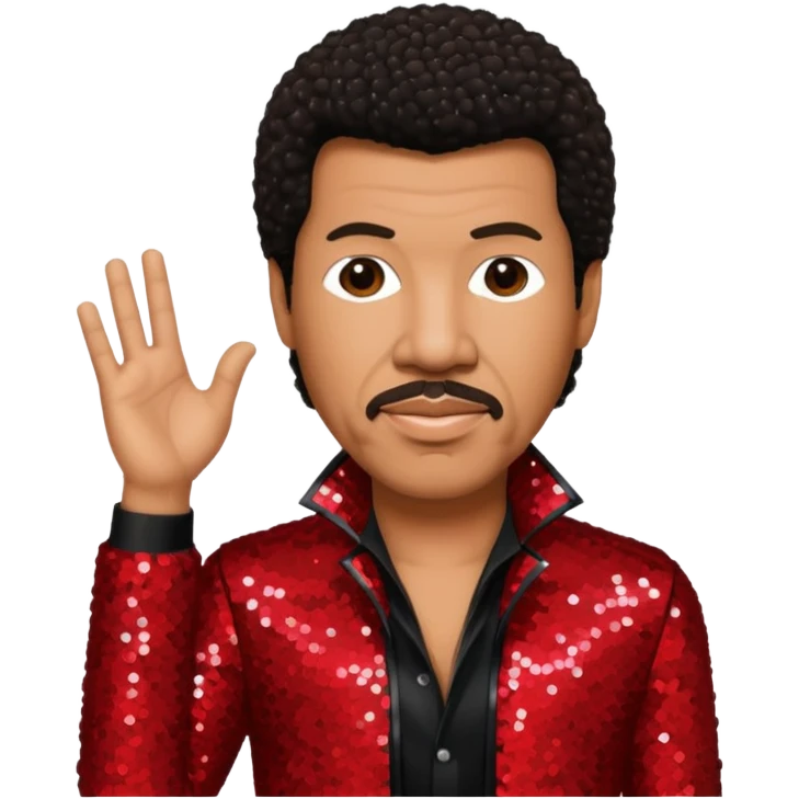 Lionel Richie with dark brown hair, red sequin outfit emoji