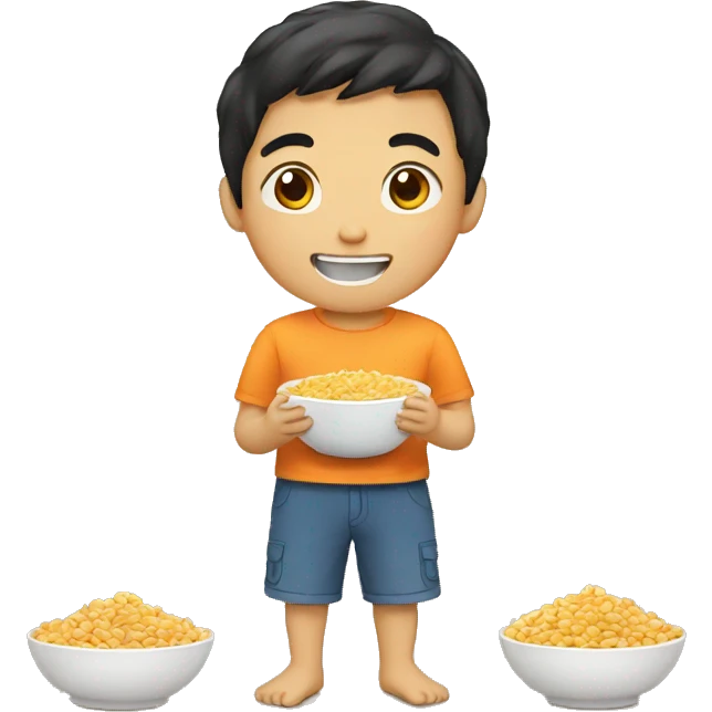 Asian boy eating cereals emoji