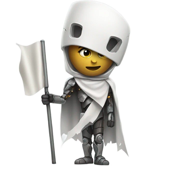 Damaged cyborg with white flag emoji