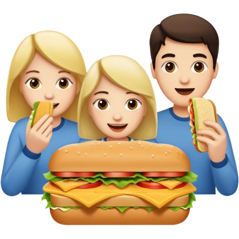 three people eating sandwich emoji