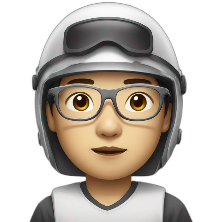 chinese boy with small eye and thick lip wearing thin metal glasses and withe helmet emoji