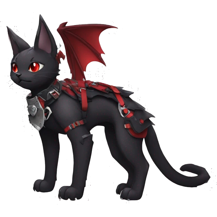 cool edgy cute elegant beautiful black punk red fantasy nargacuga-bat-cat-Fakemon collar harness full body emoji