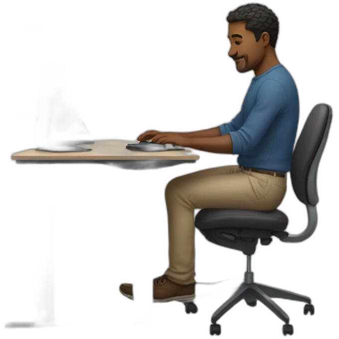 Man working on a computer at a standing desk emoji