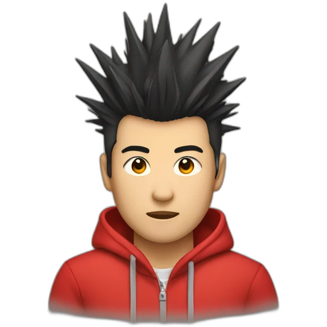 Asian male with spiky mohawk wearing a red hoodie emoji