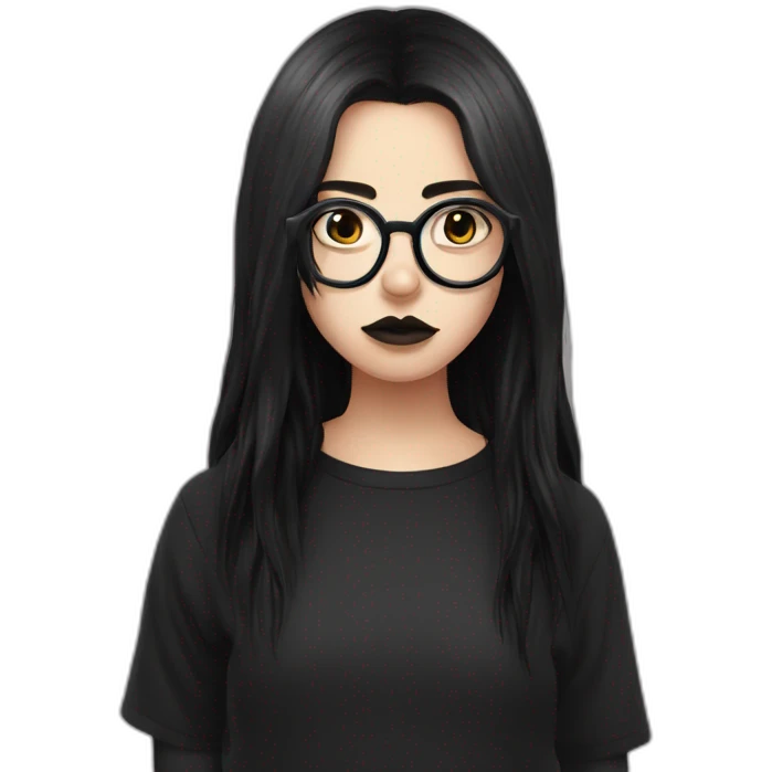 Crying goth-girl-dark-hair-with-glasses-black-tshirt emoji