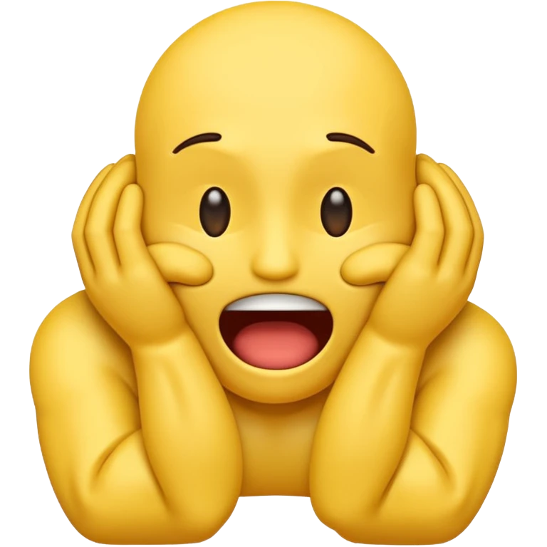Normal emoji face (yellow) strangling itself with its own hands (head only emoji like “😀” style) emoji