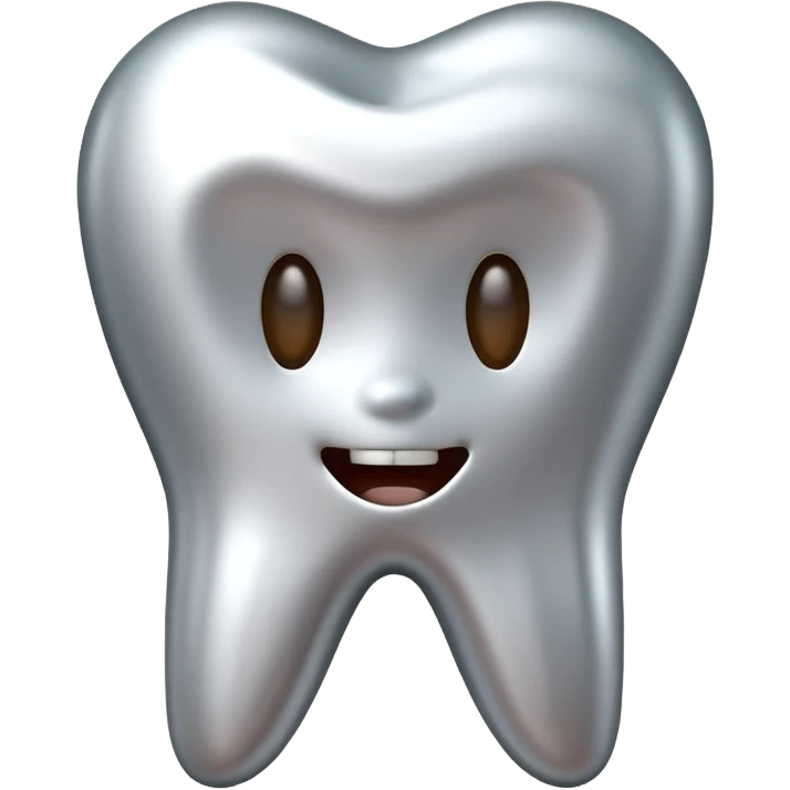human tooth emoji, smooth chrome ceramic-metal texture, clean medical luxury aesthetic, isolated on white emoji