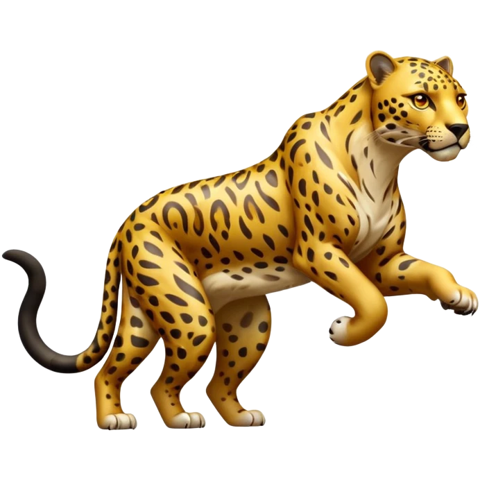 cinematic-jaguar-realistic-full-body-standing-emoji,-muscular-and-stealthy-frame-ready-to-pounce,-long-tail-curving-slightly,-head-tilted-dramatically,-sleek-golden-fur-with-dark-rosettes,-piercing-yellow-eyes,-simplified-yet-realistic emoji
