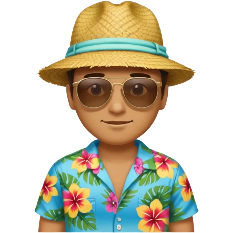 golden with sunglasses and straw hat, hawaii shirt emoji