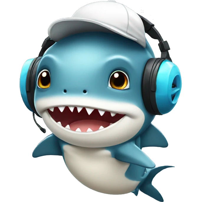 cute shark with a cap and headset emoji