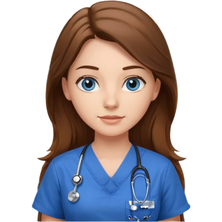 pretty female nursing student with long brown hair, blue eyes inside a classroom at university emoji