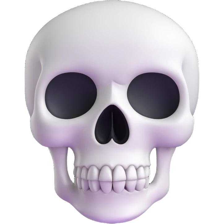 A cute, white-colored skull with soft, rounded features and a friendly expression, looking whimsical not frightening emoji