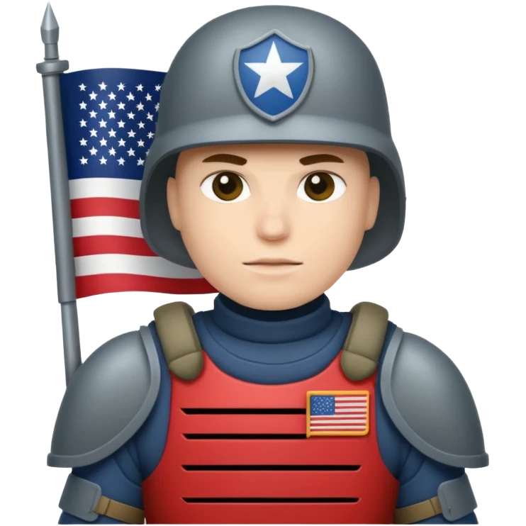 generate white full-armored american soldier with small usa flag on shoulder emoji