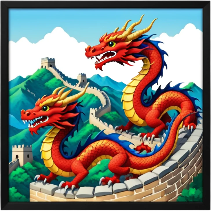 deux d'animaux chinois sur muraille de chine emoji