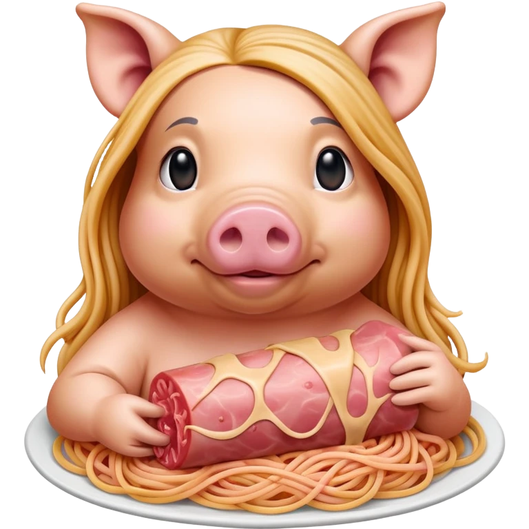   renaissance monalisa pig with pink spaghetti and spam slop background  emoji