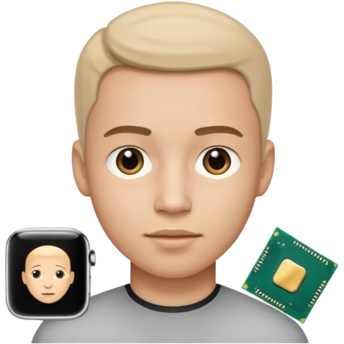 a man with a small AI chip next to him emoji