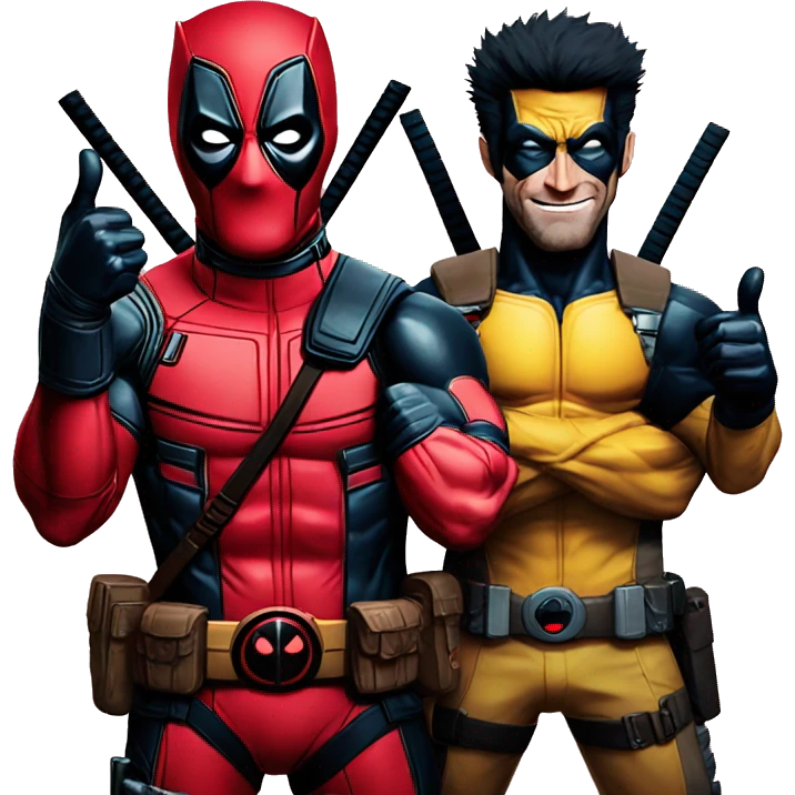 Deadpool and wolverine portrait giving thumbs up emoji