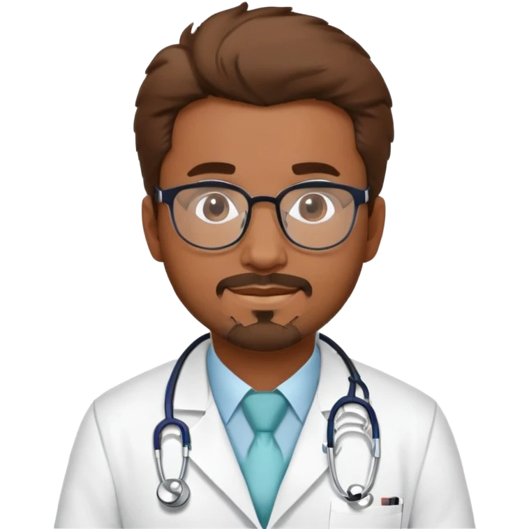 Alfredo should be a brown skin doctor, wearing a white coat and his name Alfredo on the lab coat.. He should also have a stethoscope around his neck. Show  alfredo as a cartoon like image, an avatar. add some great hair and glasses. Also,  give him a goatee. emoji