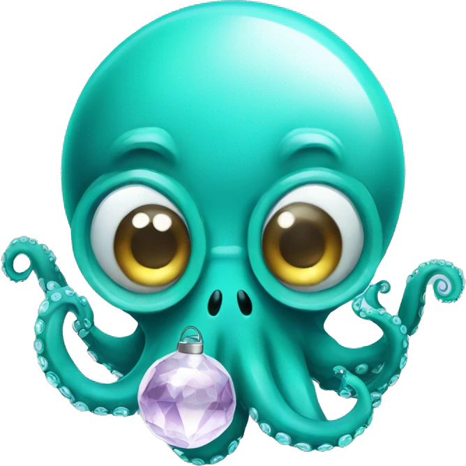 Turquoise cute octopus with a surgical mask and a crystal ball emoji