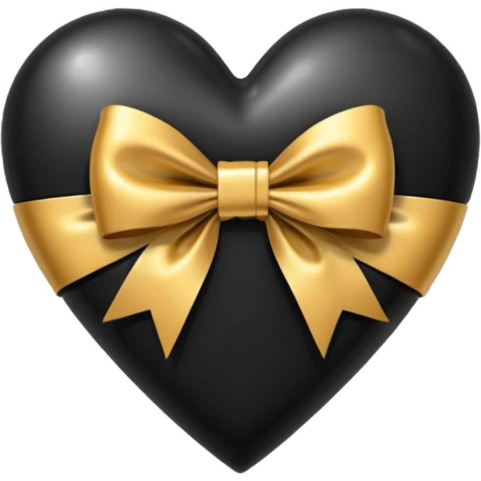 glossy patchwork black heart with a gold bow and heart pattern on the bow emoji