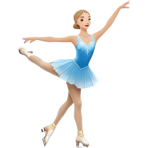 An icon showing a graceful figure skater performing a spin on the ice in a grand ice palace. The rink is illuminated by soft light beams, with cheering spectators in the stands. Snowflakes gently fall, adding to the magical atmosphere. Transparent background highlights elegance and artistry. emoji