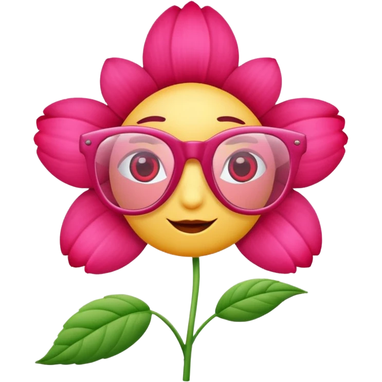 a pink flower wearing red glassess emoji