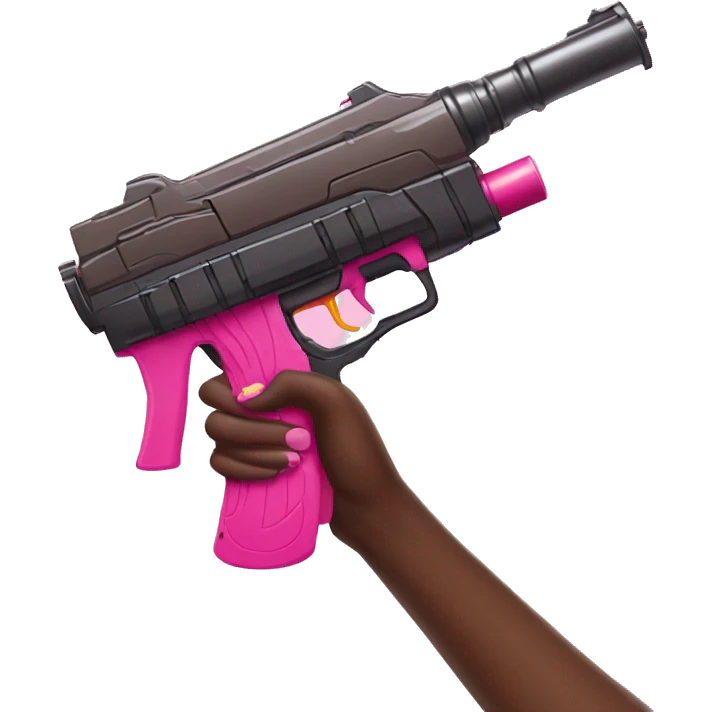 brown hand with pink nails holding large scary dark nerf gun emoji