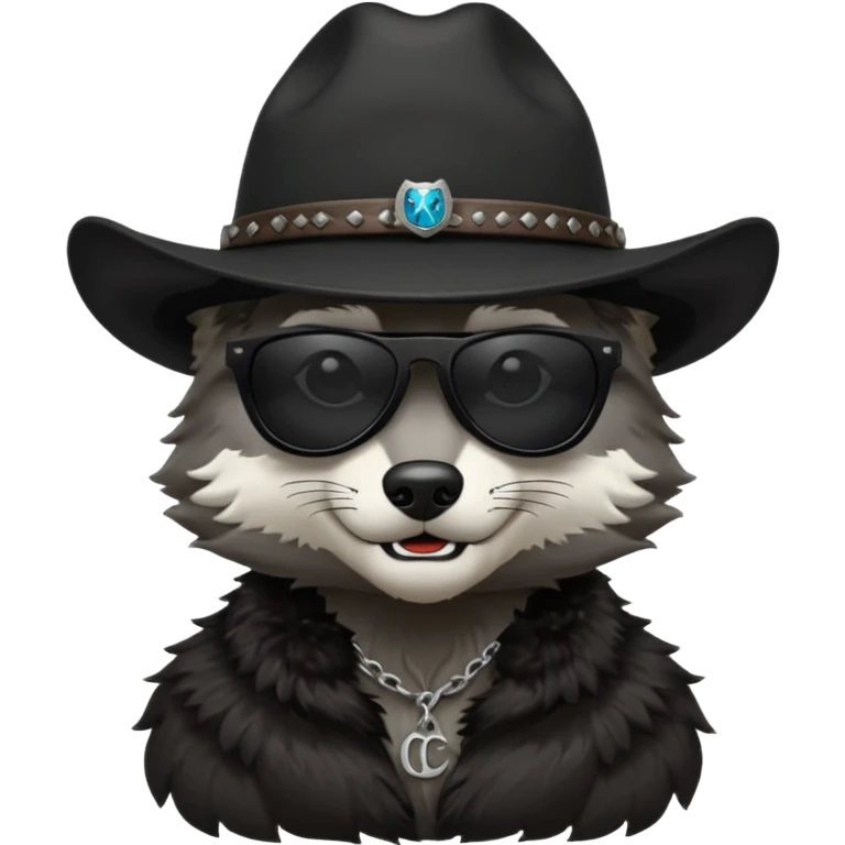 Wolf with dark sunglasses wearing a black cowboy hat with initials “FDT” emoji