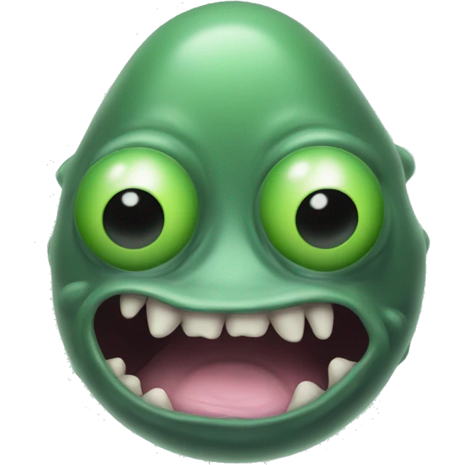 do face resembles a heavily malformed green blobfish, with a bulbous green nose, black eye sockets, and green smoke coming from its mouth. Its features are distorted, with its open mouth taking up the majority of its face emoji. emoji