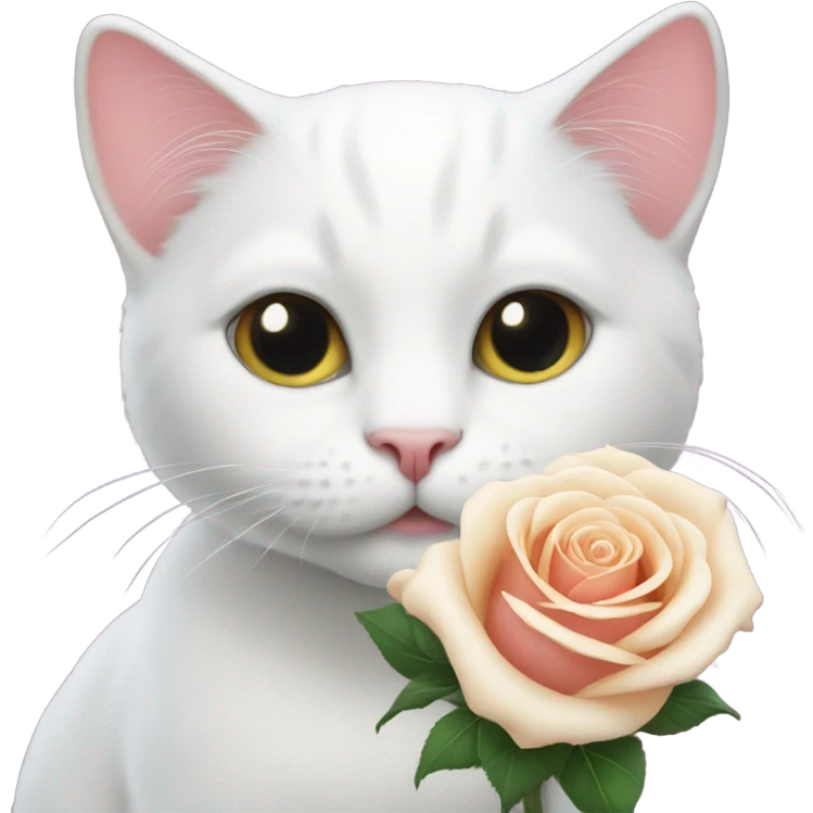 white cat holding rose emoji