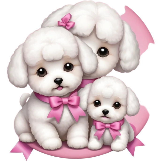 Two Bichon frise girls mom and baby girl pink emoji