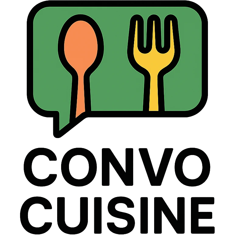 green modern clean food-inspired logo for Convo Cuisine recipe book emoji