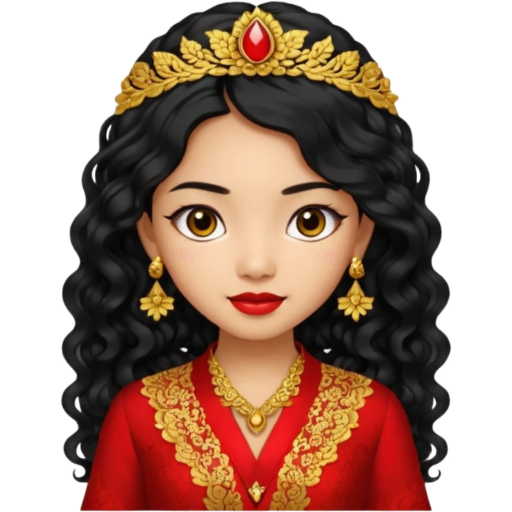 Indonesian girl, java girl with long curly hair, wear kebaya, big boobs emoji