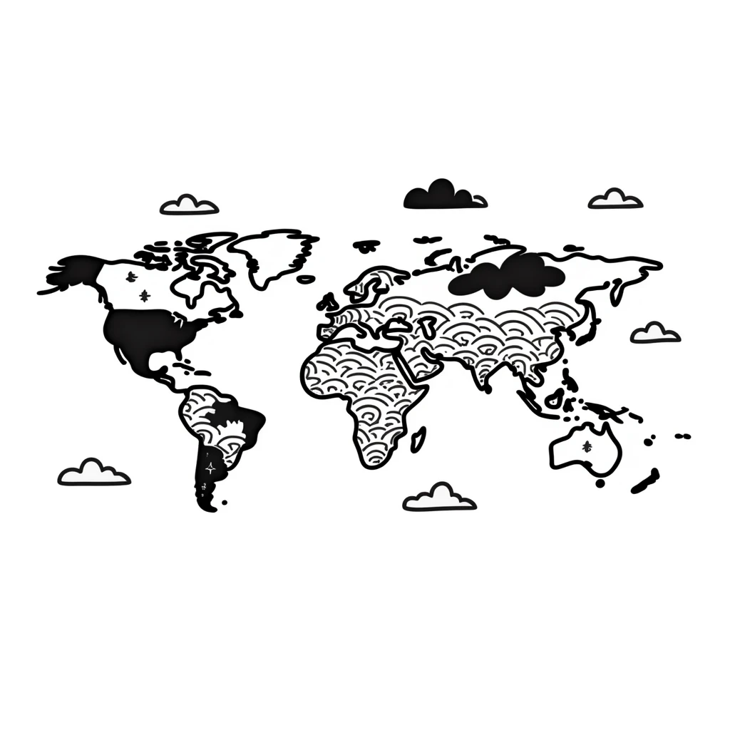 A world map like in retro games, with paths, portals, and pixel clouds emoji