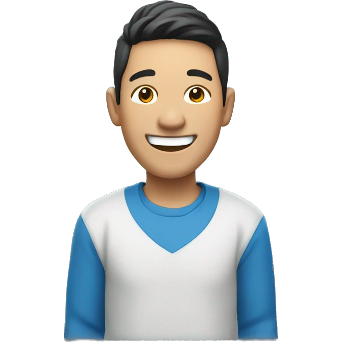 Asian man laughing, blue cloth, big smile,wide shoulder,long sleeve emoji