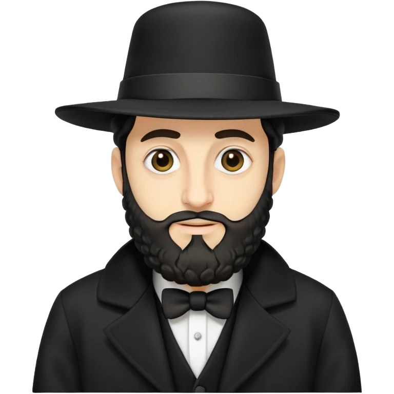 Abstract stylized Hasidic Jewish man emoji with traditional wide black hat, simplified payot curls, short beard, traditional black coat, very generic face emoji