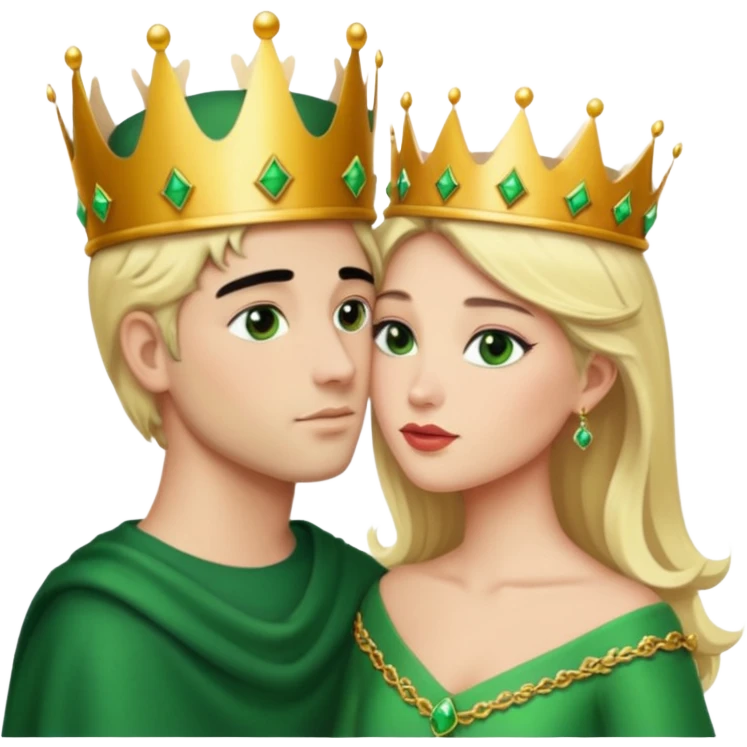 Blonde Queen with crown Green eyes  whole body Kissing man black Hair emoji