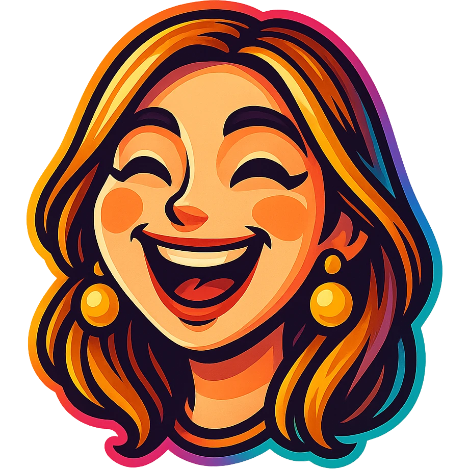 Create a cartoon sticker with a happy and joyful expression in the style of Flux Pro, with a transparent background. The style should reflect the vibrant and detailed characteristics of Flux Pro style. emoji