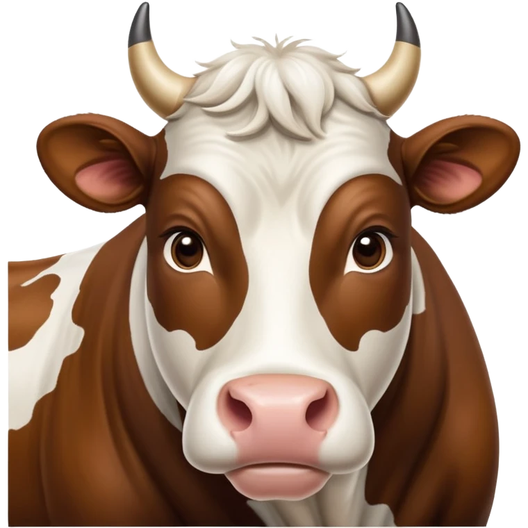 cinematic-noble-brown-and-white-cow-portrait-emoji,-poised-and-regal,-with-a-large,-sturdy-build-and-a-beautifully-patterned-hide-of-rich-brown-accented-by-crisp-white-patches,-deep-set-soulful-brown-eyes,-simplified-yet-sharp-and-sophisticated emoji
