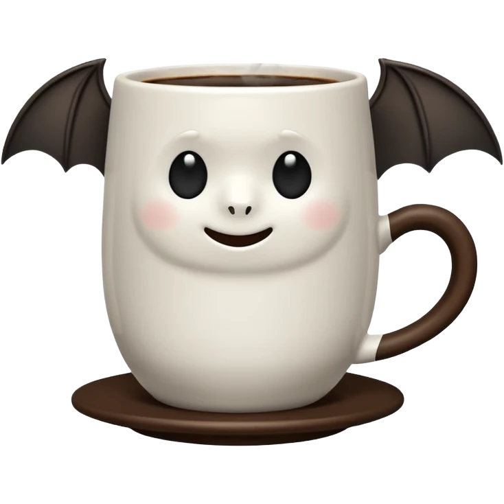 a steaming coffeecup with a bat sitting on it emoji