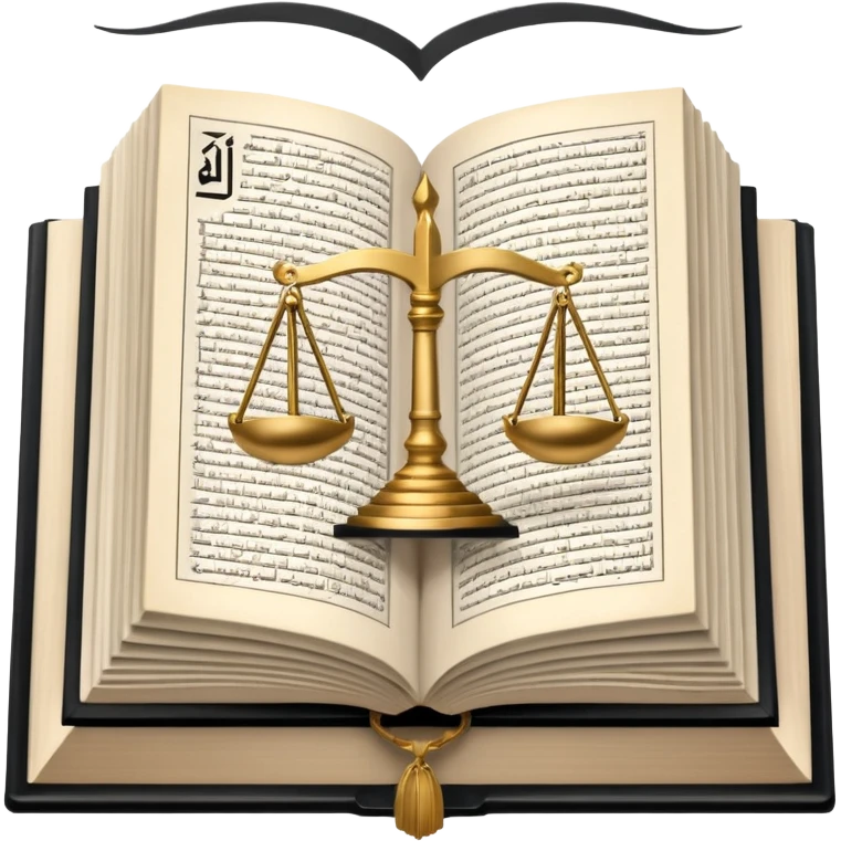 
an open Koran lies, in the center of its pages the scales of justice hover, in the background a mosque is visible, and from the Koran a road diverges, going off into the horizon emoji