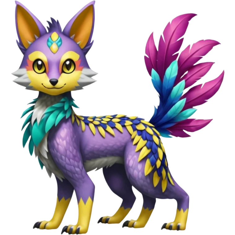 Colorful Meloetta-Lykoi-Sergal-Renamon-Pokémon-Digimon-Fakémon-fusion-hybrid-creature emoji